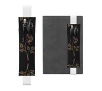 WXWJSHMGC Lot de 2 porte-stylos en cuir synthétique avec bande élastique réglable Motif fleurs noires et dorées Pour journaux à couverture rigide Cadeau pour la rentrée scolaire, blanc, Taille unique
