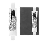 WXWJSHMGC Lot de 2 porte-stylos en cuir synthétique avec bande élastique réglable Motif fleurs noires et blanches Pour journaux à couverture rigide Cadeau pour la rentrée scolaire, blanc, Taille