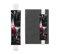 WXWJSHMGC Lot de 2 porte-stylos en cuir synthétique avec bande élastique réglable Motif roses noires gothiques pour journaux à couverture rigide Cadeau pour la rentrée scolaire, blanc, Taille unique