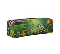WXWJSHMGC Many Frogs Sing On The Branches Summer Butterflies Lake Trousse à crayons en cuir imprimé d'eau simple avec poche zippée métallique pour filles, garçons, étudiants, collège, Argenté., Taille