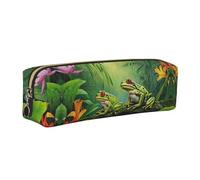 WXWJSHMGC Many Frogs Sing On The Branches Summer Butterflies Lake Trousse à crayons en cuir imprimé d'eau simple avec poche zippée métallique pour filles, garçons, étudiants, collège, doré, Taille