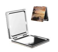 WXWJSHMGC Miroir de maquillage compact imprimé coucher de soleil de plage, miroir de poche portable avec grossissement 1x/2x, miroir de maquillage pliable de voyage pour sac à main