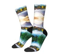 WXWJSHMGC Mountain View Sunny Day Nature Print 3D Chaussettes hautes unisexes pour adulte Chaussettes longues Longueur cheville Occasions d'utilisation quotidienne, 2 Noir-2, Taille unique