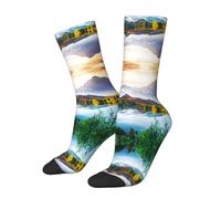 WXWJSHMGC Mountain View Sunny Day Nature Print 3D Chaussettes hautes unisexes pour adulte Chaussettes longues Longueur cheville Occasions d'utilisation quotidienne, blanc, Taille unique