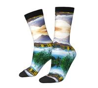 WXWJSHMGC Mountain View Sunny Day Nature Print 3D Chaussettes hautes unisexes pour adulte Chaussettes longues Longueur cheville Occasions d'utilisation quotidienne, 2 Noir-1, Taille unique