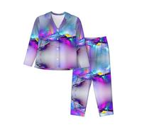 WXWJSHMGC Northern Lights Peinture Imprimée à Manches Longues Pantalon Long Pyjama pour Femmes Ensemble de Pyjama 2 Pièces Confortable Salon Salon Manteau, Noir , S