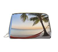 WXWJSHMGC Paradise Beach Trousse de maquillage portable en cuir étanche avec hamac, motif cocotiers, 17 x 10,9 cm, blanc, Taille unique