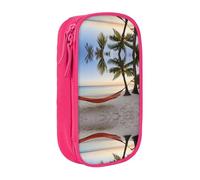 WXWJSHMGC Paradise Beach with Hammock CocoPalm Trees Print Grande Capacité Double Layer Pencil Case with Zipper - Durable Fabric School Pouch for Pen - Ideal for Students, rose, Taille unique, Trousse