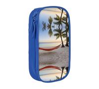 WXWJSHMGC Paradise Beach with Hammock CocoPalm Trees Print Grande Capacité Double Layer Pencil Case with Zipper - Durable Fabric School Pouch for Pen - Ideal for Students, bleu, Taille unique, Trousse