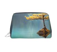 WXWJSHMGC Peaceful Lake and A Tree Print Trousse de maquillage portable en cuir étanche Pochette pour pinceaux de maquillage (17 x 10,9 cm), Argenté., Taille unique