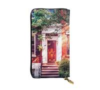 WXWJSHMGC Portefeuille long en cuir synthétique imprimé maisons de ville à feuilles pour femmes, hommes