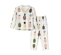 WXWJSHMGC Pyjama 2 pièces avec pantalon long à manches longues et imprimé ananas pour femme, Noir , M
