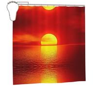 WXWJSHMGC Rideau de douche imperméable à imprimé lever de soleil rouge pour salle de bain, rideau de feuilles décoration de salle de bain avec 12 crochets de rideau, 183 x 183 cm