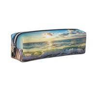 WXWJSHMGC Sea On The Boards - Trousse à crayons simple en cuir avec poche métallique à fermeture éclair, pochette de rangement pour filles, garçons, étudiants, collège, Argenté., Taille unique