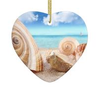 WXWJSHMGC Seashells By The Seashore Arbre de Noël en céramique à suspendre en forme de cœur Décoration de Noël pour fête Décoration d'intérieur