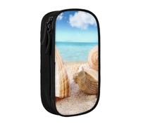 WXWJSHMGC Seashells by The Seashore Print Trousse à crayons double couche avec fermeture éclair - Tissu durable - Pochette d'école pour stylos - Idéale pour les étudiants, Noir , Taille unique