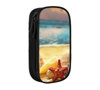 WXWJSHMGC Seashells On The Sandy Beach Trousse à crayons double couche avec fermeture éclair - Tissu durable - Pochette d'école pour stylos - Idéale pour les étudiants, Noir , Taille unique, Trousse