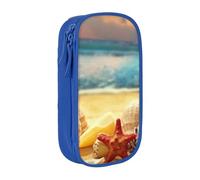 WXWJSHMGC Seashells On The Sandy Beach Trousse à crayons double couche avec fermeture éclair - Tissu durable - Pochette d'école pour stylos - Idéale pour les étudiants, bleu, Taille unique, Trousse de