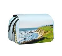 WXWJSHMGC Seaside Golf Course Print Pen Case Bag - Portable Double Layer Storage Pencil Bag for Children Girls Boys and Adult