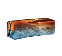 WXWJSHMGC The Beach Sunset Trousse à crayons en cuir avec poche zippée métallique pour filles, garçons, étudiants, collège, doré, Taille unique, Trousse de beauté