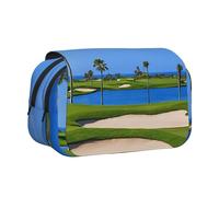 WXWJSHMGC Trousse à crayons avec imprimé Golf Course by The Sea - Trousse de rangement portable double couche pour enfants, filles, garçons et adultes, Noir , Taille unique, Trousse de beauté