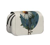 WXWJSHMGC Trousse à crayons avec imprimé marguerite illustrée - Trousse de rangement portable double couche pour enfants, filles, garçons et adultes