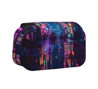 WXWJSHMGC Trousse à crayons avec imprimé Neon City - Trousse de rangement portable double couche pour enfants, filles, garçons et adultes