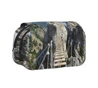 WXWJSHMGC Trousse à crayons avec imprimé pont suspendu dans des rochers raides - Trousse de rangement portable double couche pour enfants, filles, garçons et adultes