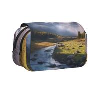 WXWJSHMGC Trousse à crayons de voyage avec impression paysage de montagne - Trousse de rangement portable double couche pour enfants, filles, garçons et adultes, Noir , Taille unique, Trousse de