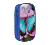 WXWJSHMGC Trousse à crayons double couche avec fermeture éclair - En tissu durable - Motif papillon sur rose - Idéale pour les étudiants, bleu, Taille unique, Trousse de beauté