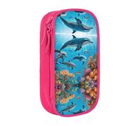 WXWJSHMGC Trousse à crayons double couche avec fermeture éclair - Tissu durable - Motif dauphins, tortue de mer, pieuvre, récif de corail - Idéale pour les étudiants, rose, Taille unique, Trousse de