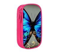 WXWJSHMGC Trousse à crayons double couche avec fermeture éclair - Tissu durable - Motif papillon bleu - Idéal pour les étudiants, rose, Taille unique, Trousse de beauté