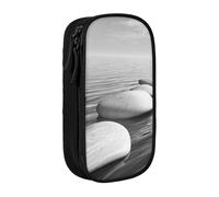 WXWJSHMGC Trousse à crayons double couche avec fermeture éclair - Tissu durable - Motif pierres zen grises - Idéale pour les étudiants, Noir , Taille unique, Trousse de beauté