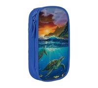 WXWJSHMGC Trousse à crayons double couche avec fermeture éclair - Tissu durable - Motif tortues de mer - Idéale pour les étudiants, bleu, Taille unique, Trousse de beauté