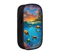 WXWJSHMGC Trousse à crayons double couche avec fermeture éclair - Tissu durable - Motif tortues de mer - Idéale pour les étudiants, Noir , Taille unique, Trousse de beauté