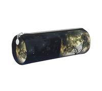 WXWJSHMGC Trousse à crayons en cuir avec fermeture éclair et motif lune galaxie pour l'école, le travail, le bureau, Argenté., Taille unique, Trousse de beauté
