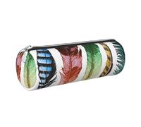 WXWJSHMGC Trousse à crayons en cuir avec fermeture éclair et plumes dessinées à la main colorées sur fond blanc pour l'école, le travail, le bureau, Argenté., Taille unique, Trousse de beauté