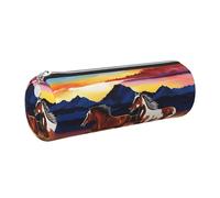 WXWJSHMGC Trousse à crayons en cuir avec fermeture éclair Motif chevaux en cours d'exécution Pour l'école, le travail, le bureau, Argenté., Taille unique, Trousse de beauté