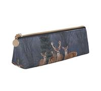 WXWJSHMGC Trousse à crayons en cuir avec impression d'images de cerfs, trousse à stylos plume, trousse portable de grande capacité personnalisée pour l'école secondaire, filles et garçons
