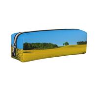 WXWJSHMGC Trousse à crayons en cuir avec imprimé champ de fleurs de viol simple, avec poche métallique à fermeture éclair, pochette de rangement pour filles, garçons, étudiants, collège, Argenté