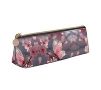 WXWJSHMGC Trousse à crayons en cuir avec imprimé de fleurs de cerisier et de papillons, trousse à crayons portable de grande capacité personnalisée pour l'école secondaire, filles et garçons