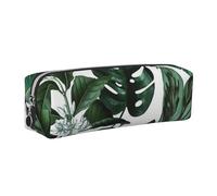 WXWJSHMGC Trousse à crayons en cuir avec imprimé feuilles tropicales, poche métallique à fermeture éclair, pochette de rangement pour filles, garçons, étudiants, collège, Argenté., Taille unique