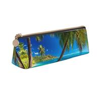 WXWJSHMGC Trousse à crayons en cuir avec imprimé île tropicale, trousse à stylo-plume, trousse portable de grande capacité personnalisée pour école secondaire, filles et garçons