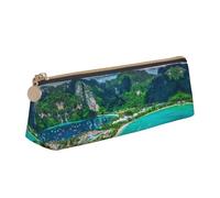 WXWJSHMGC Trousse à crayons en cuir avec imprimé île tropicale verte - Trousse pour stylo plume - Portable - Grande capacité - Pour école secondaire - Pour filles et garçons