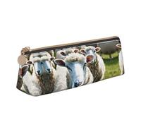 WXWJSHMGC Trousse à crayons en cuir avec imprimé mouton mignon et agneau - Trousse à crayons portable de grande capacité pour l'école secondaire filles garçons