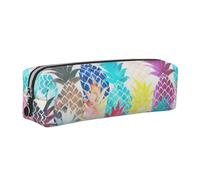 WXWJSHMGC Trousse à crayons en cuir avec imprimé peinture ananas simple, avec poche zippée métallique, pochette de rangement pour filles, garçons, étudiants, collège, Argenté., Taille unique, Trousse