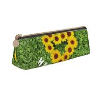 WXWJSHMGC Trousse à crayons en cuir avec imprimé tournesol en forme de cœur - Trousse à crayons portable de grande capacité pour l'école secondaire - Pour filles et garçons