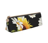 WXWJSHMGC Trousse à crayons en cuir avec imprimé tournesols et camomille, trousse à crayons portable de grande capacité personnalisée pour l'école secondaire filles garçons