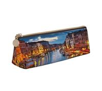 WXWJSHMGC Trousse à crayons en cuir avec imprimé Venice Night - Trousse à stylos plume - Portable - Grande capacité - Pour l'école secondaire - Pour filles et garçons