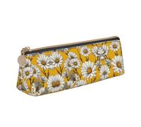 WXWJSHMGC Trousse à crayons en cuir avec motif pâquerettes - Trousse à crayons portable de grande capacité personnalisée pour l'école secondaire filles garçons